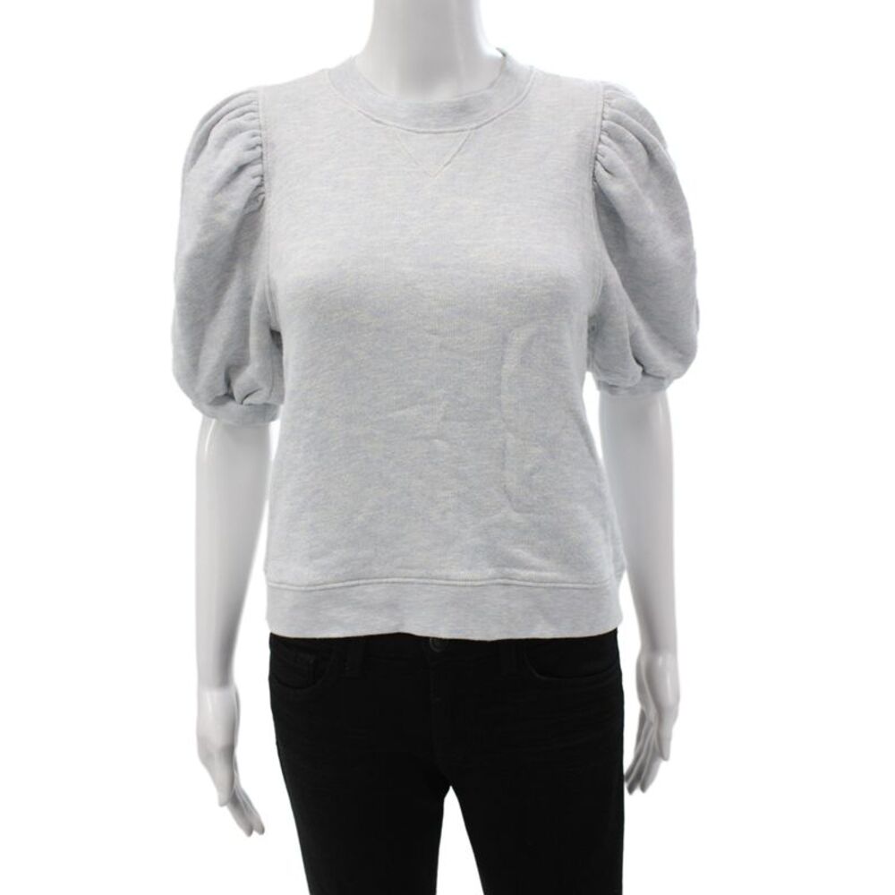 Ulla Johnson Women Pullover Sweatshirt Gray Crew Neck Short Sleeve Size S